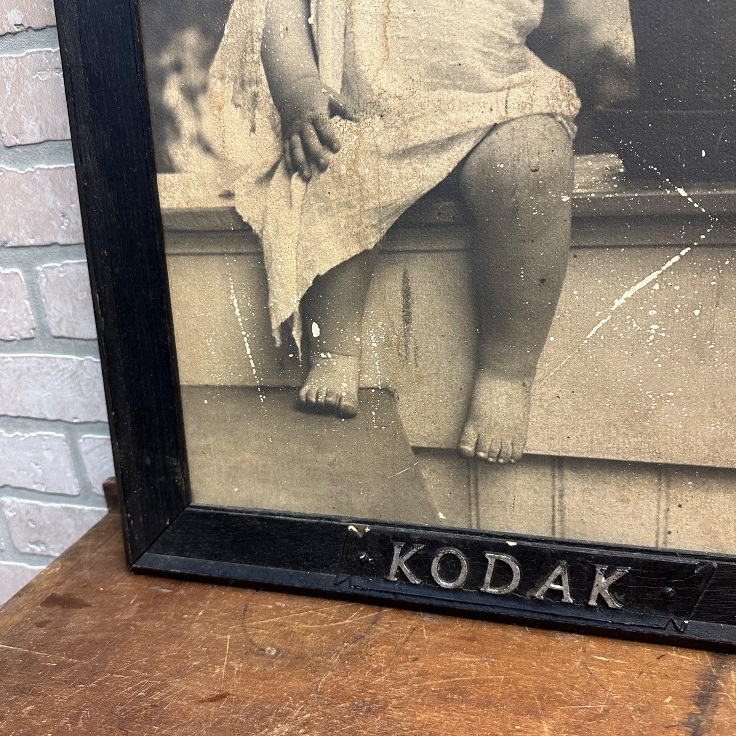 Antique 1900s Kodak Camera / Photo Framed Advertising Store Display Sign Child