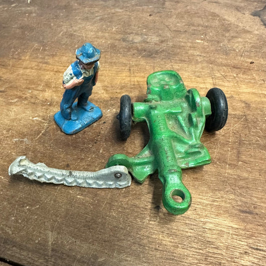 Vintage David Bradley Rubber Sickle Mower Auburn Toy Co. + Farmer Figure