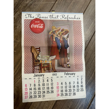 Vintage 1962-63 Coca Cola Advertising Calendar Wall Sign Litho Full Pad Santa Claus