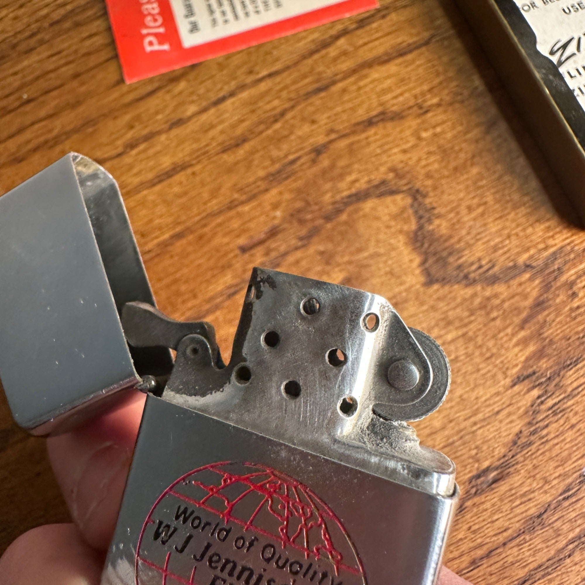 Vintage 1958 Zippo Lighter Brushed Chrome W.J. Jennison Co. Flour w/ Box Advertising