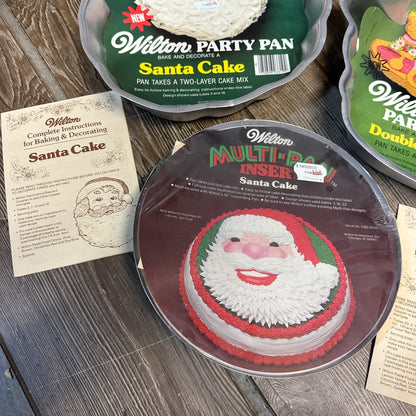 Vintage 1970s Lot (3) WIlton Christmas Baing Cake Pans NEW NOS Santa Bells