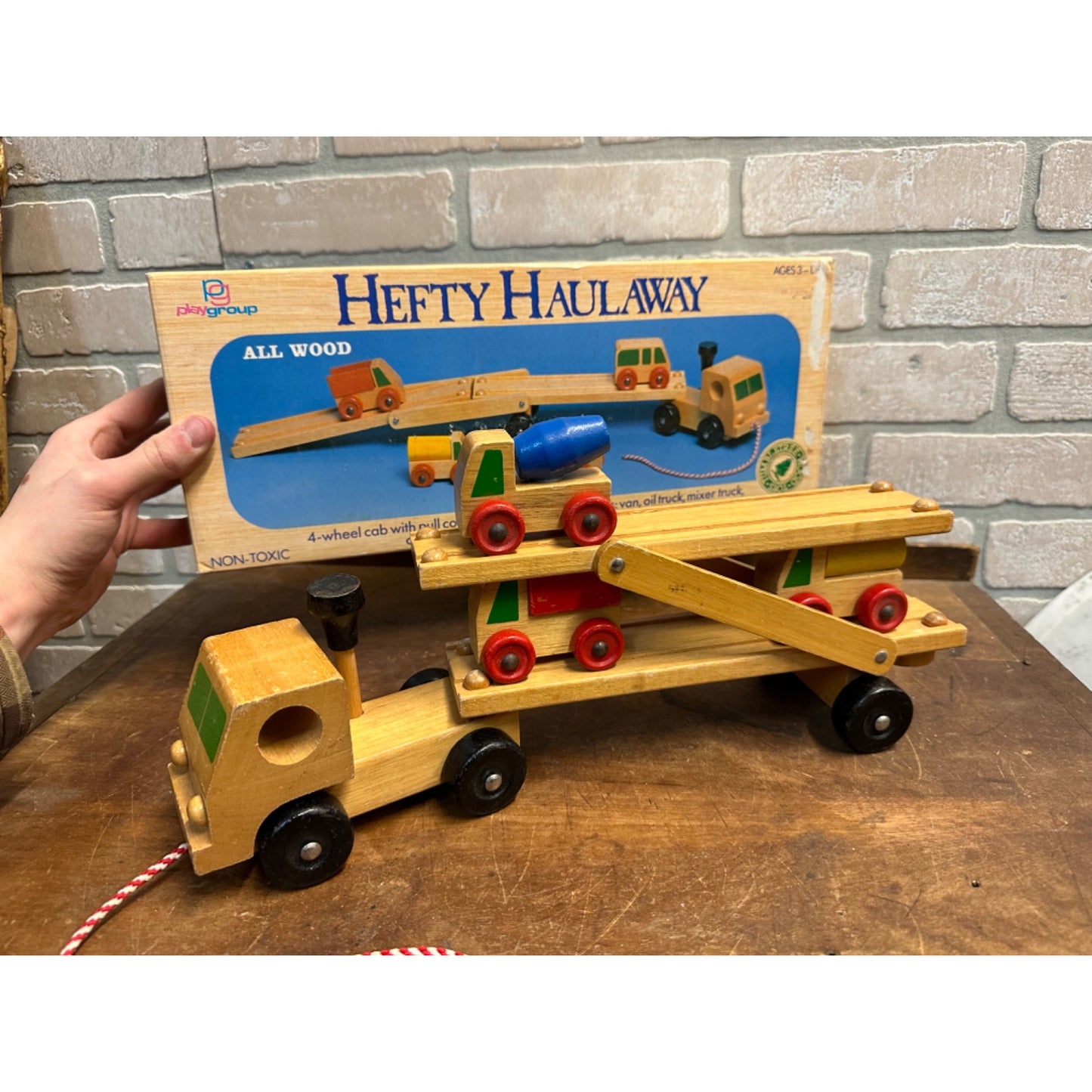 Vintage 1980s Hefty Haulaway Car Hauler Wooden Toy PlayGroup Tumbletree w/ Box