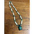 Vintage Carved Jade & Onyx Turtle Pendant Necklace w/ White Beads 10"