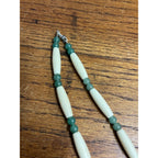 Vintage Carved Jade & Onyx Turtle Pendant Necklace w/ White Beads 10"