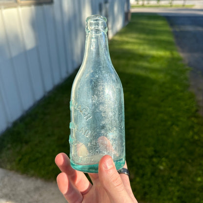 RARE Vintage S. Halbach Fond du Lac Wis Aqua Blue Glass Soda Bottle