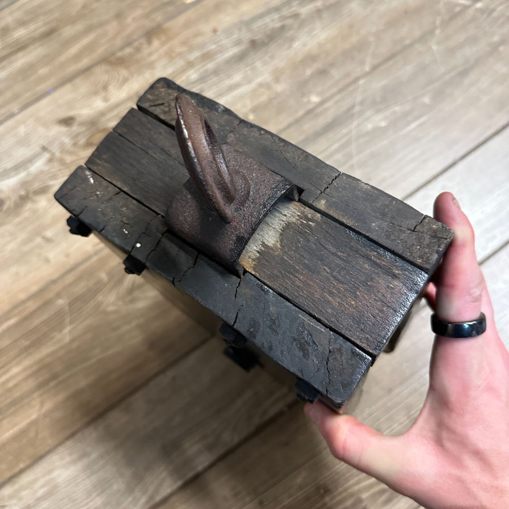 ANTIQUE LARGE WOODEN BLOCK TACKLE PULLEY NAUTICAL INDUSTRIAL 11" X 7.5"