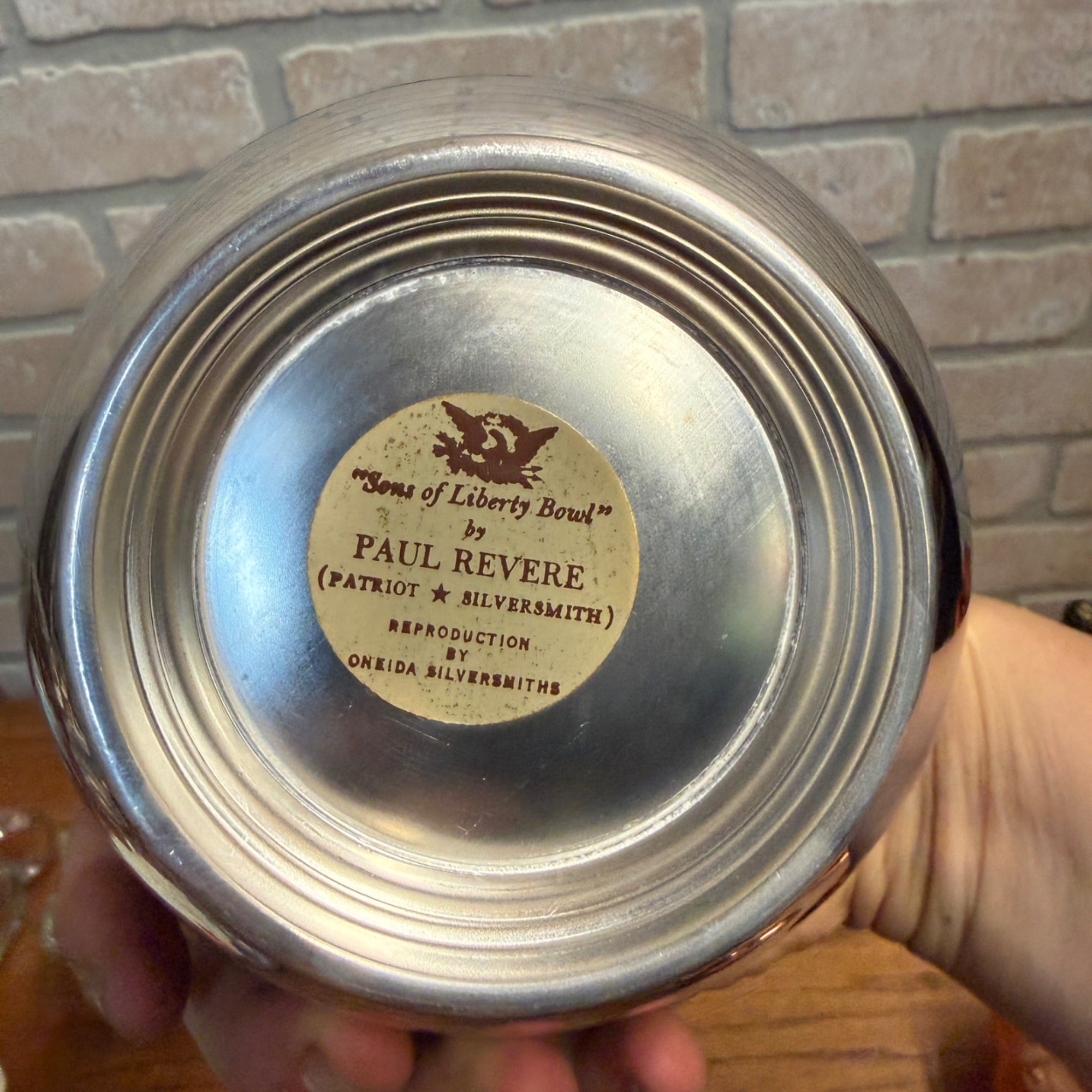 Vintage Reproduction Oneida "Sons of Liberty Bowl" by Paul Revere, Patriot & Silversmith Silverplate 6" Diameter
