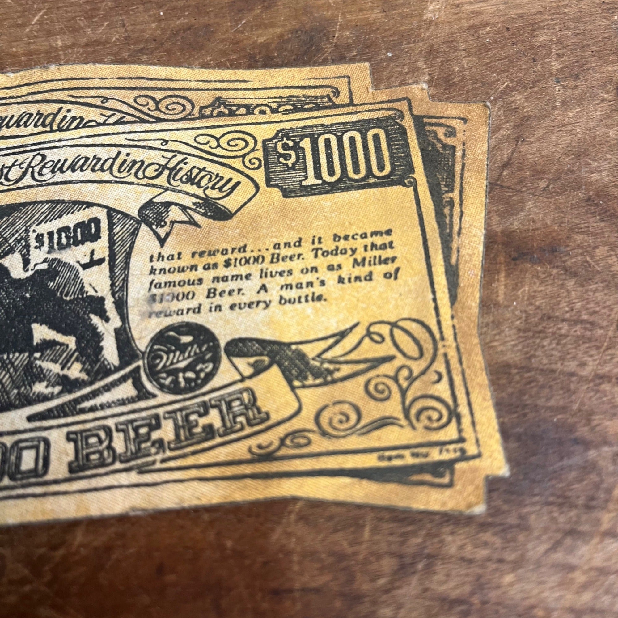 VTG MILLER ADVERTISING $1000 BEER PROMO DIE-CUT CARD 1970S COASTER RARE