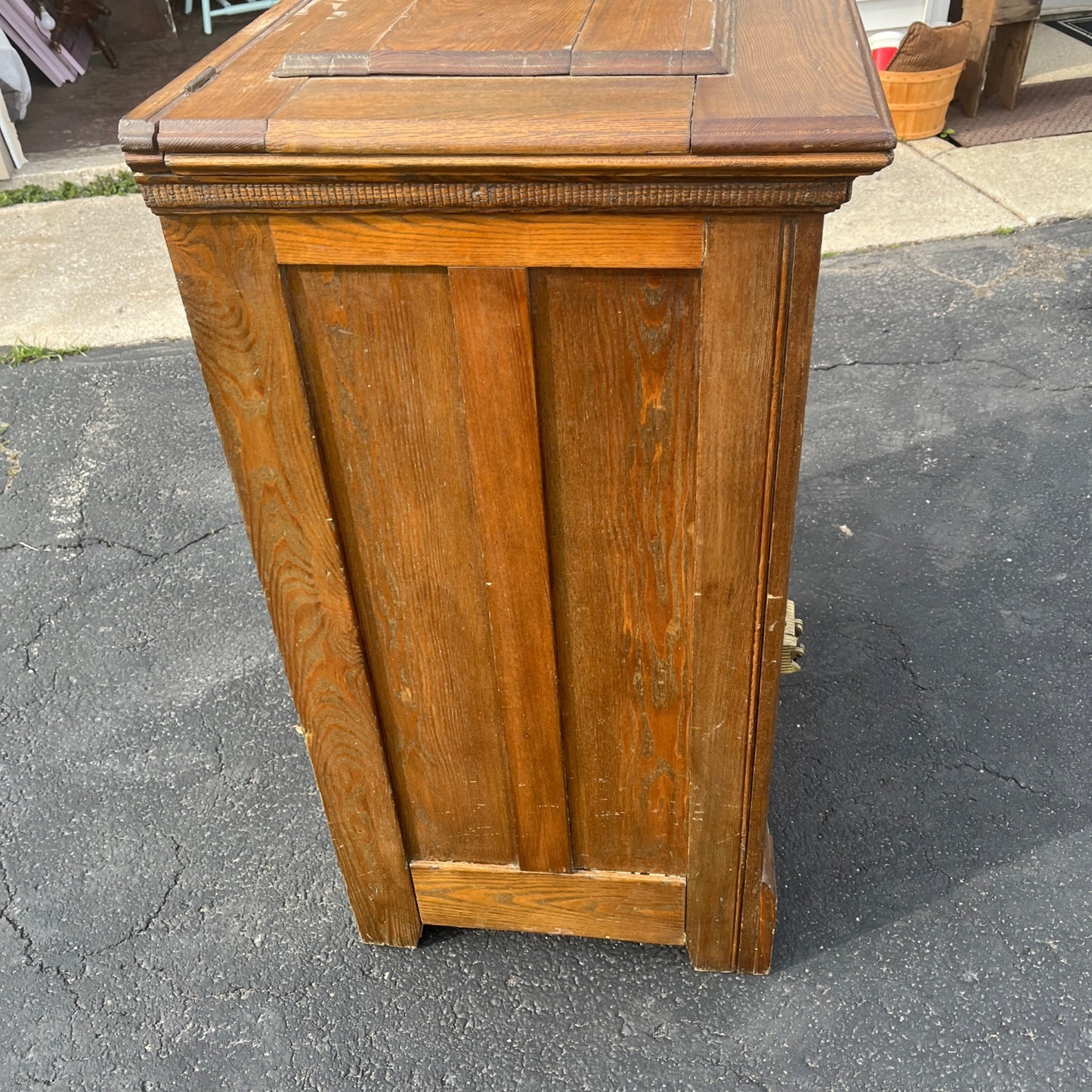 Antique Wooden Oak Ice Box Fridge Cabinet Cupboard