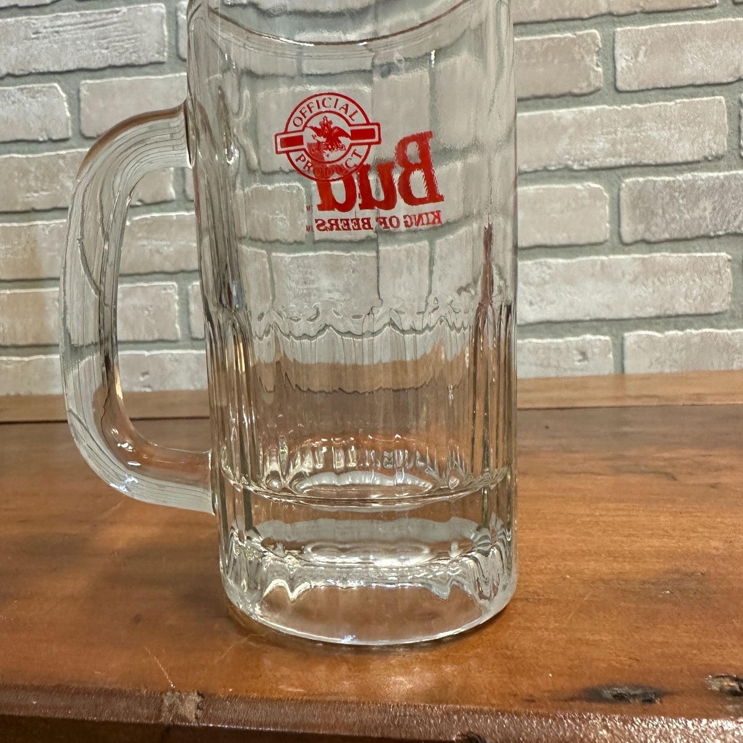 Vintage 1970s Bud King of Beers Budweiser Red Block Text Heavy Glass Mug