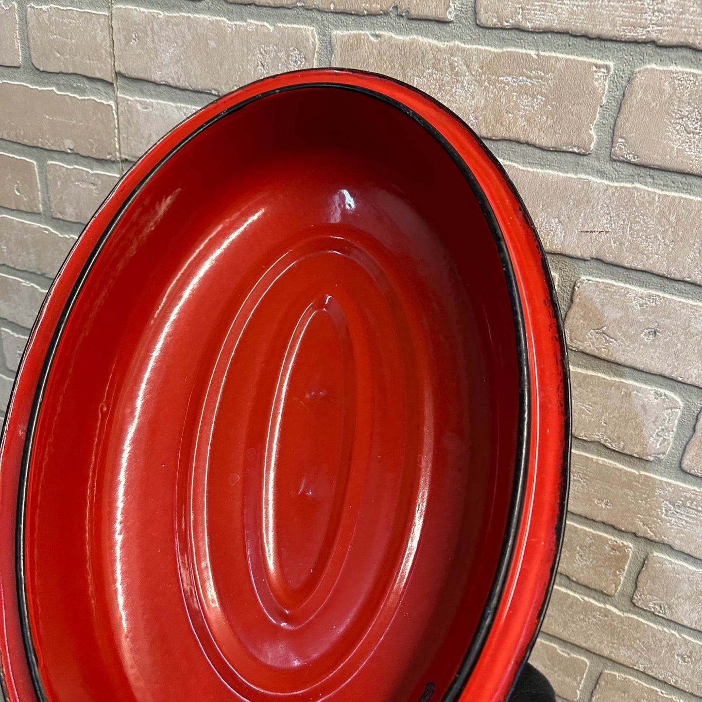 Antique Vintage Red & Black  Enamelware Roaster Lid Replacement