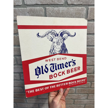 Vintage 1950s West Bend Lithia Old Timer's Bock Beer Advertising Sign Wis Easel