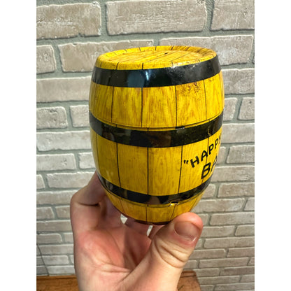 VINTAGE HAPPY DAYS BARREL COIN BANK TIN LITHOGRAPH LITHO J. CHEIN CO USA