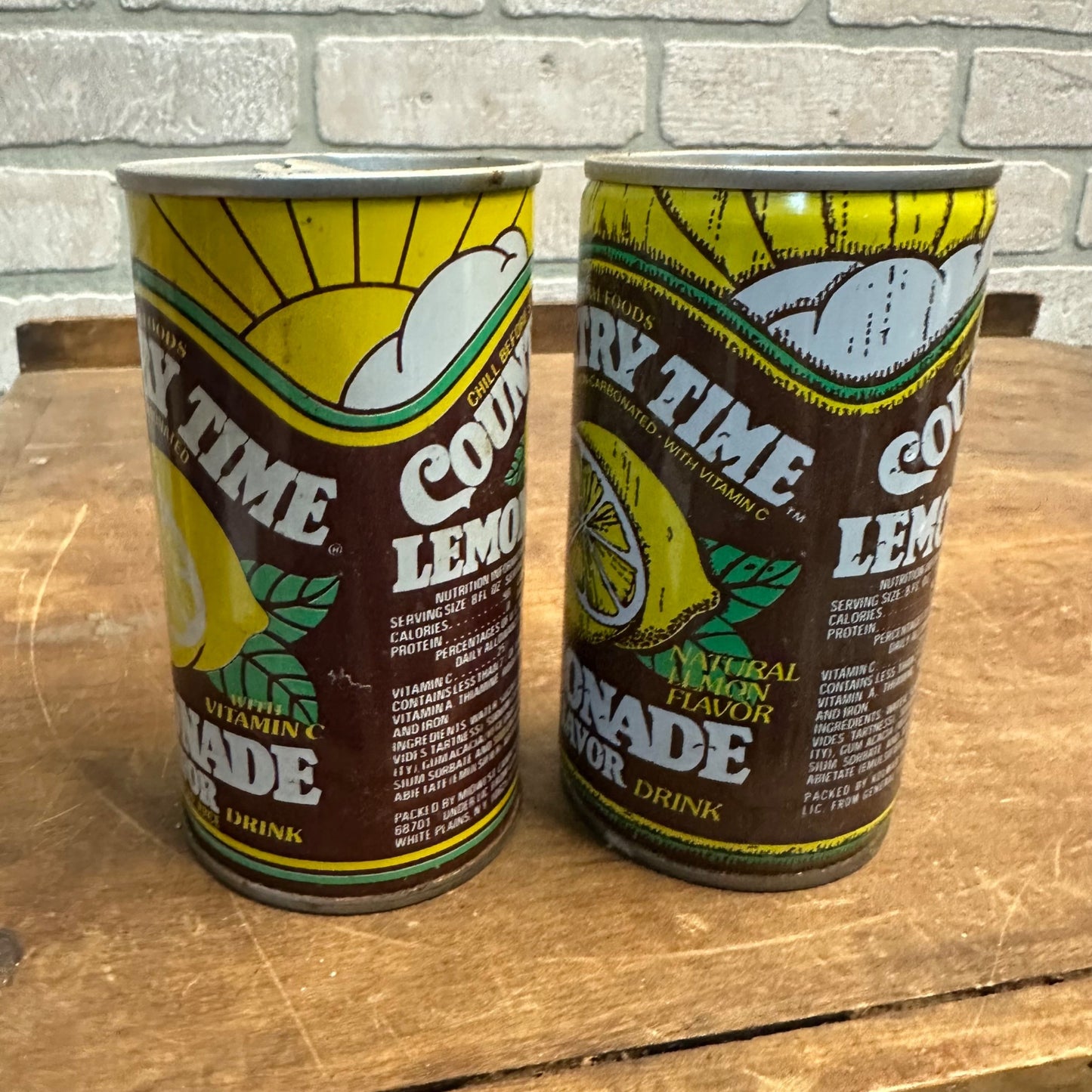 Vintage Country Time Lemonade Soda Pop Cans (2) Steel Pull Tab Flat Top