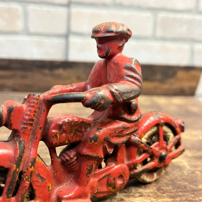 Vintage Hubley Cast Iron Harley Davidson 6" Red Toy Motorcycle - Original