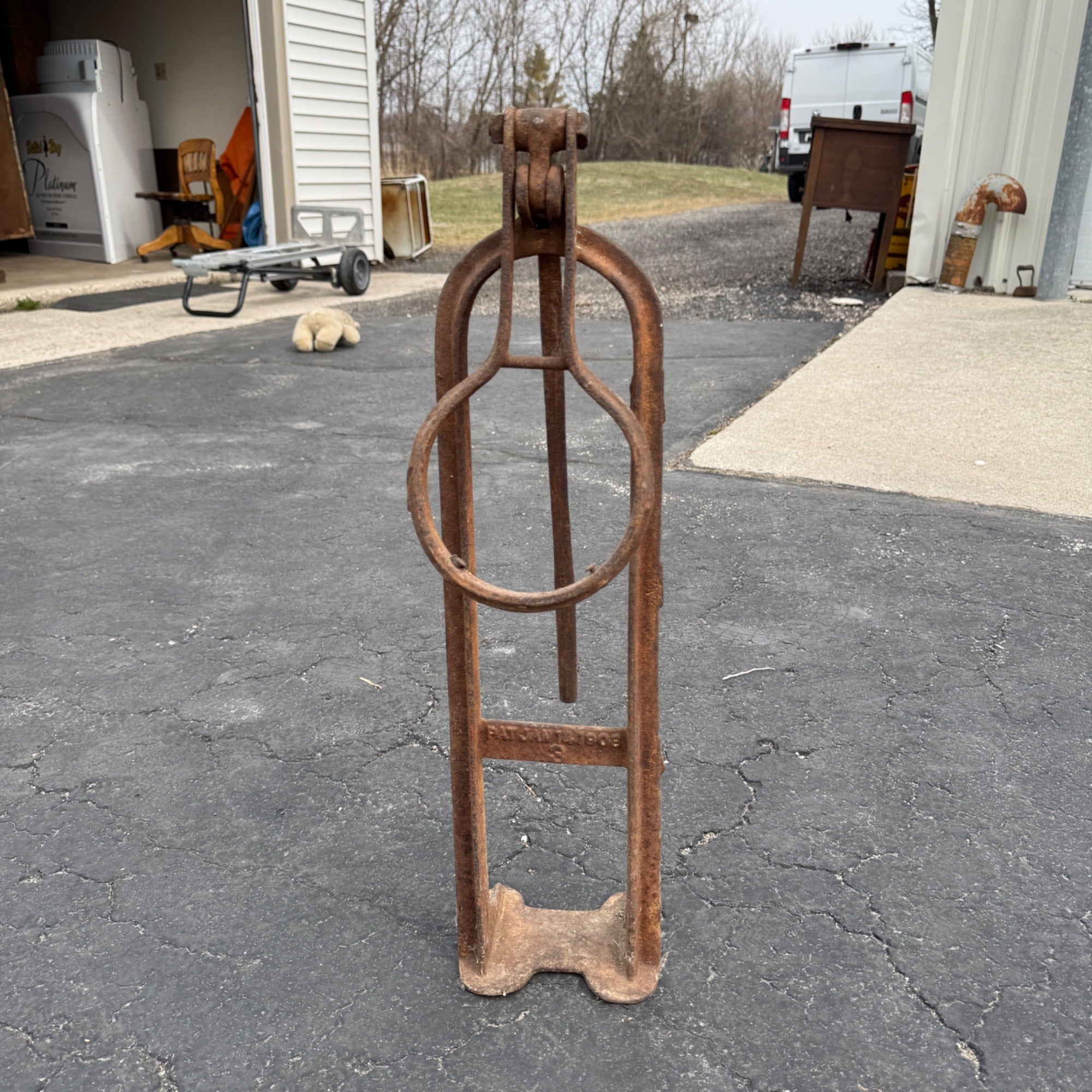1900s ANTIQUE CAST IRON J.C.MOORE & CO. WAGON JACK STAND RACINE WIS