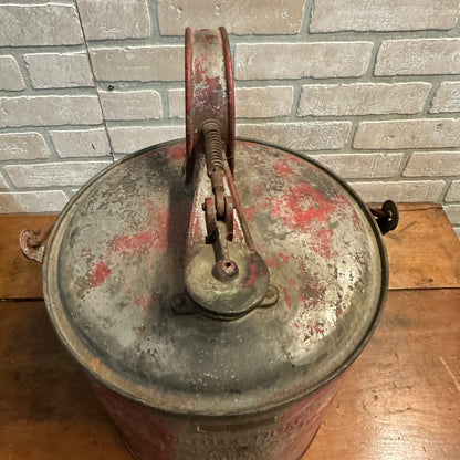VINTAGE 1920S PROTECTION GAS SAFETY CAN GEO W DIENER RED ANTIQUE 5 GALLON