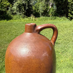 Antique 19th Century Light Brown Stoneware Jug With Handle Primitive Pottery 1800s