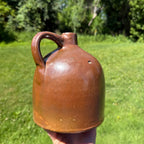 Antique 19th Century Light Brown Stoneware Jug With Handle Primitive Pottery 1800s