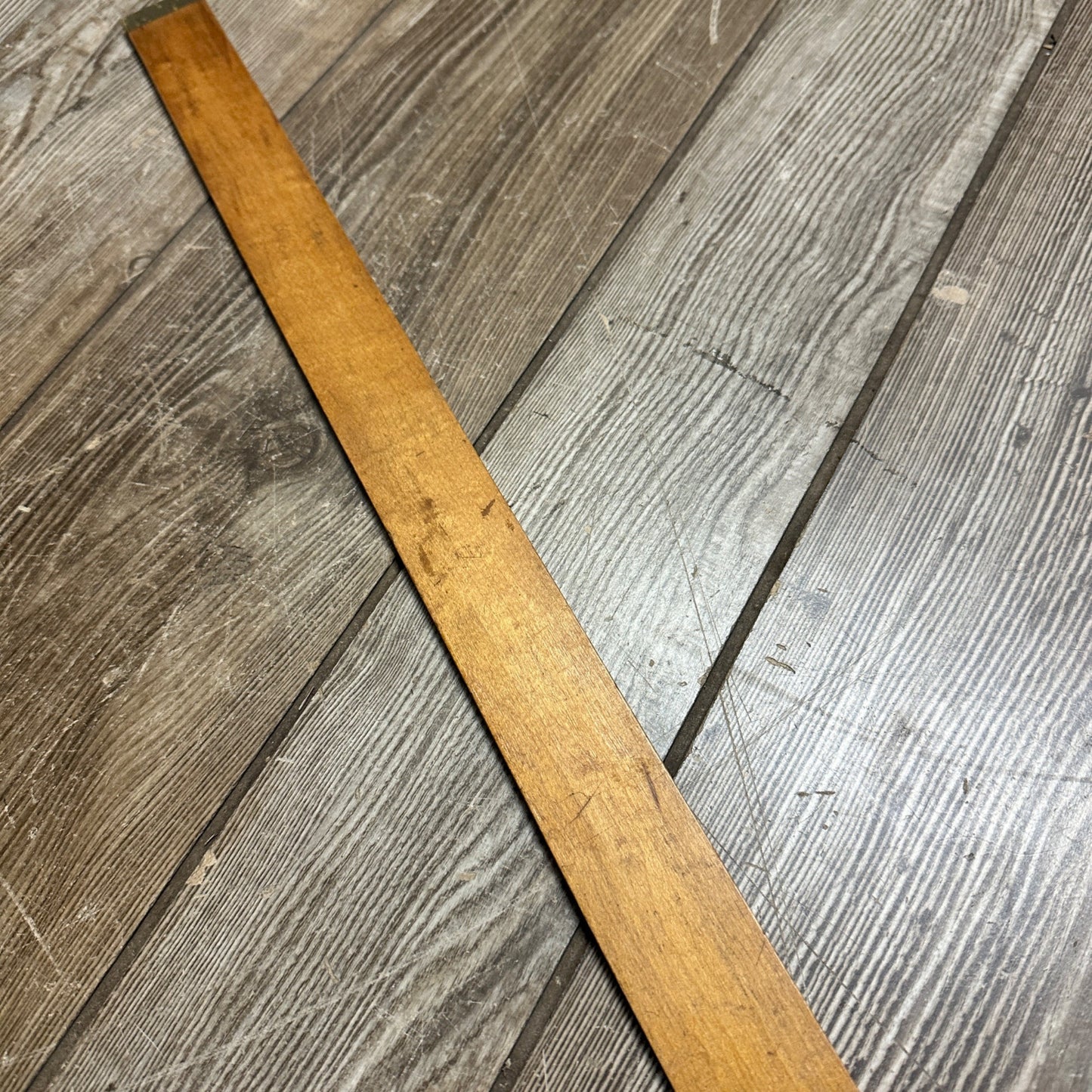 ANTIQUE WOOD DRESSMAKER YARDSTICK BEVELED SIDES, BRASS CAP ENDS,