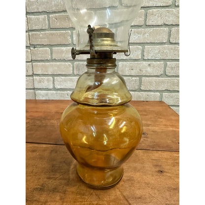 Vintage c1950s Yellow Amber Oil Kerosene Lamp Burner w/ Chimney