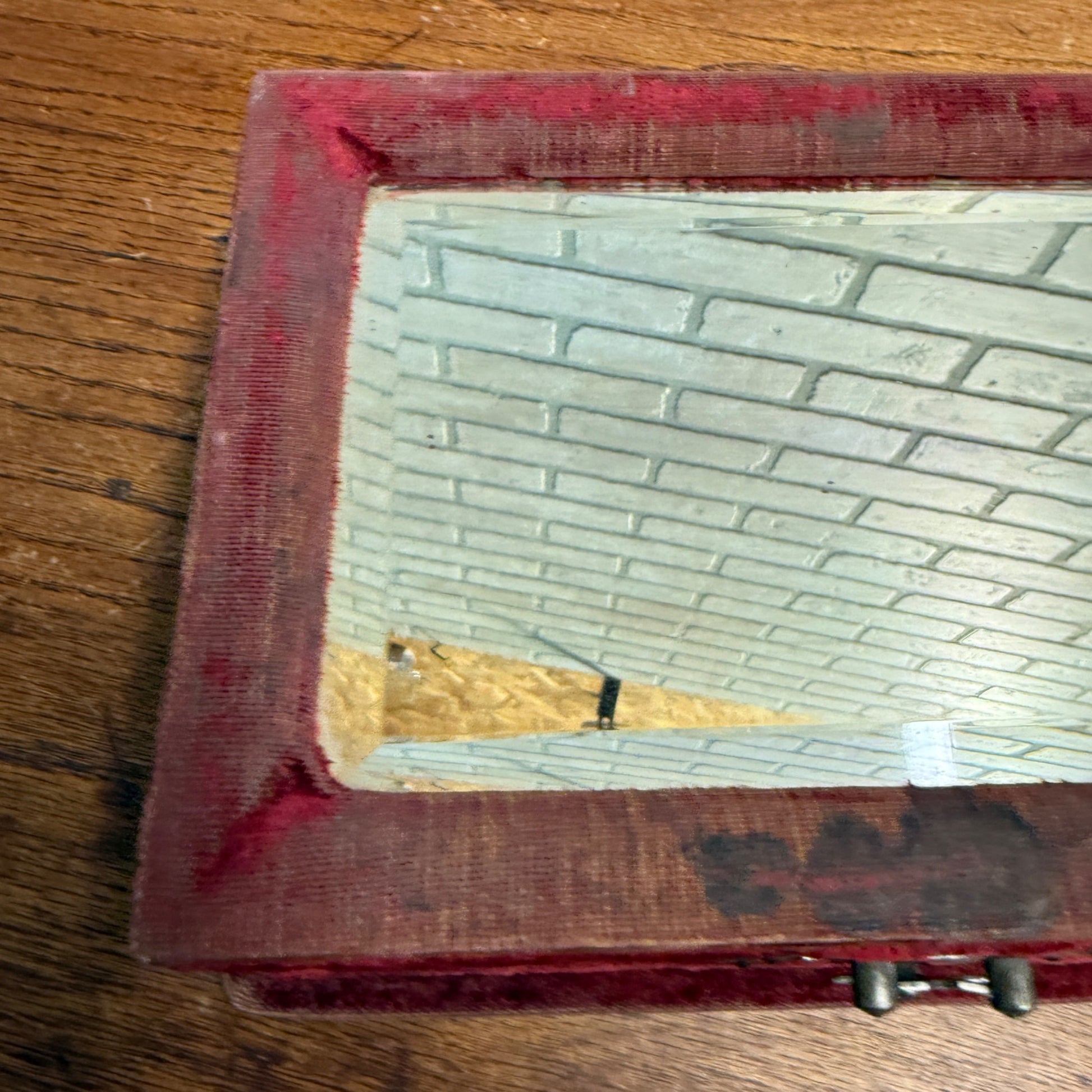 Vintage Red Velvet Lined Mirrored Dresser Jewelry Box Early