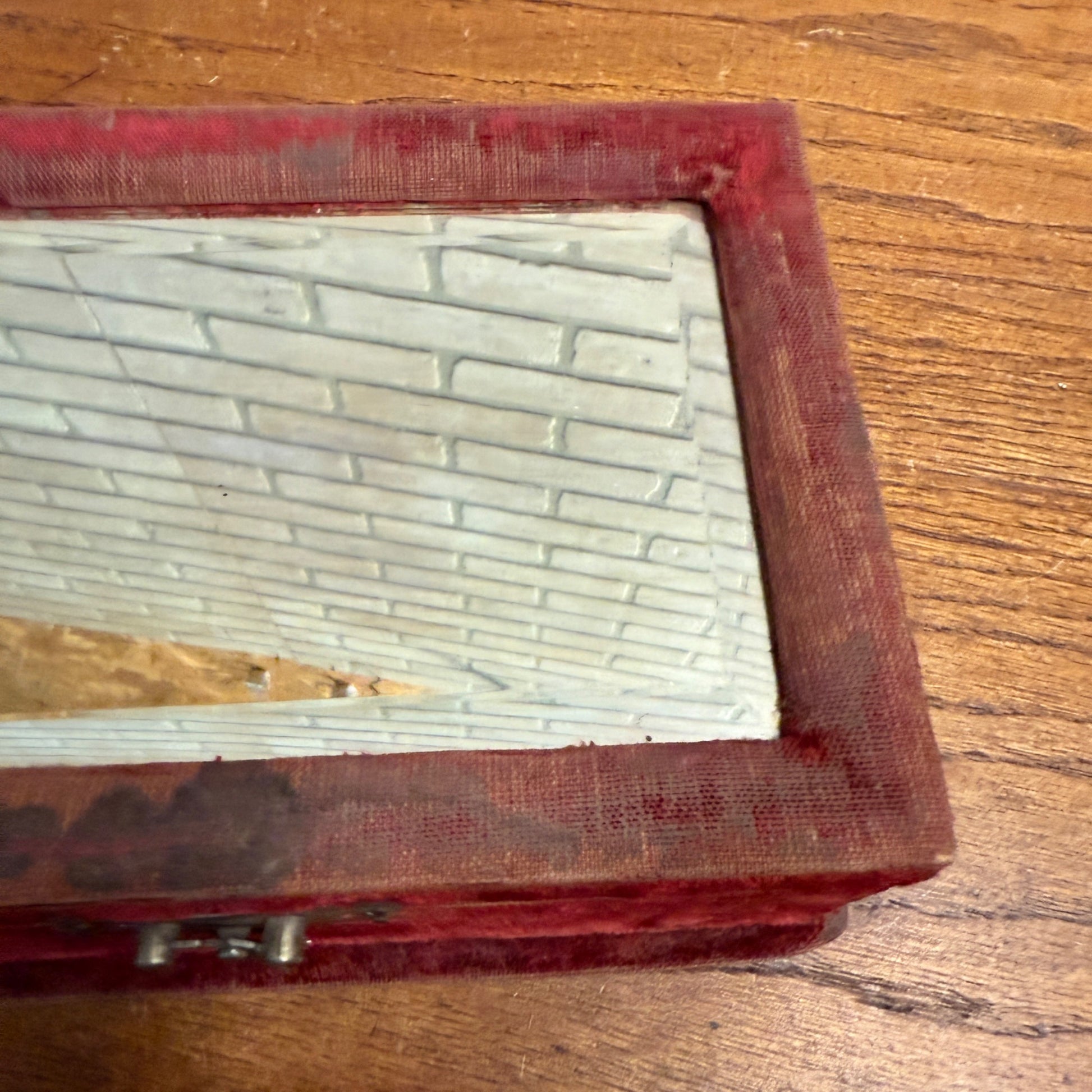 Vintage Red Velvet Lined Mirrored Dresser Jewelry Box Early