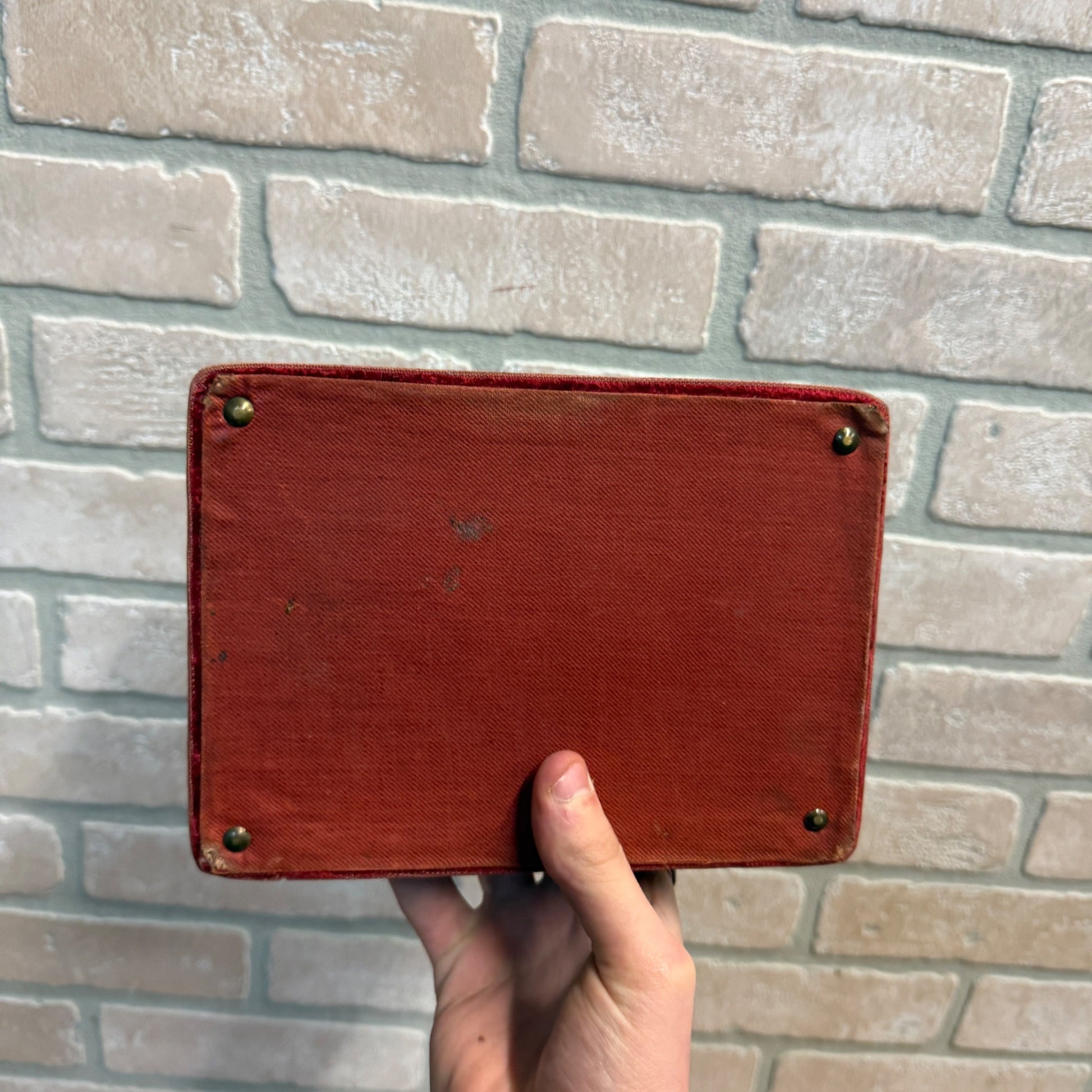 Vintage Red Velvet Lined Mirrored Dresser Jewelry Box Early