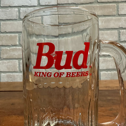 Vintage 1970s Bud King of Beers Budweiser Red Block Text Heavy Glass Mug