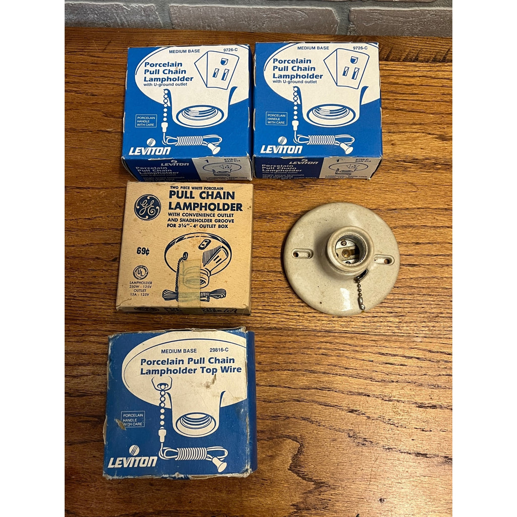 Lot Vintage Porcelain Pull Chain Lampholders Leviton GE Light Sockets