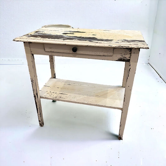 Antique White Wooden Chippy Side End Entryway Table Primitive Early