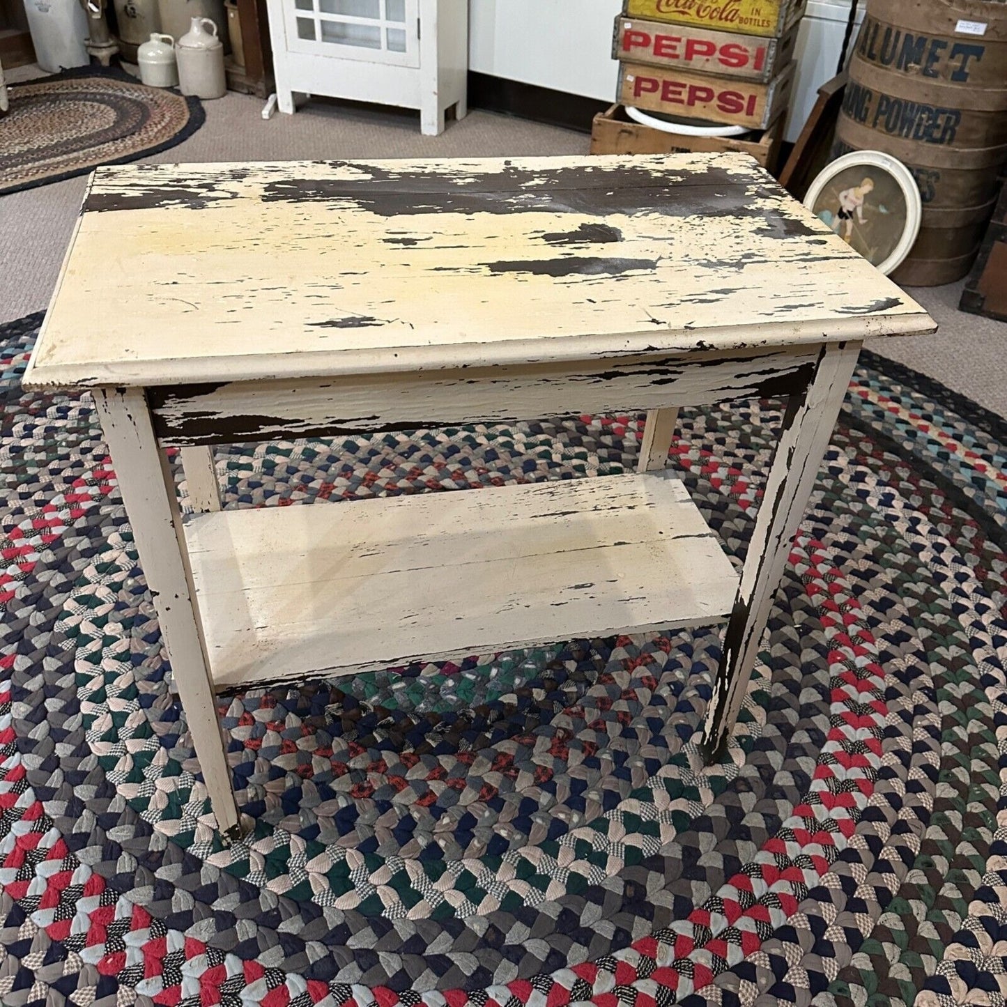 Antique White Wooden Chippy Side End Entryway Table Primitive Early