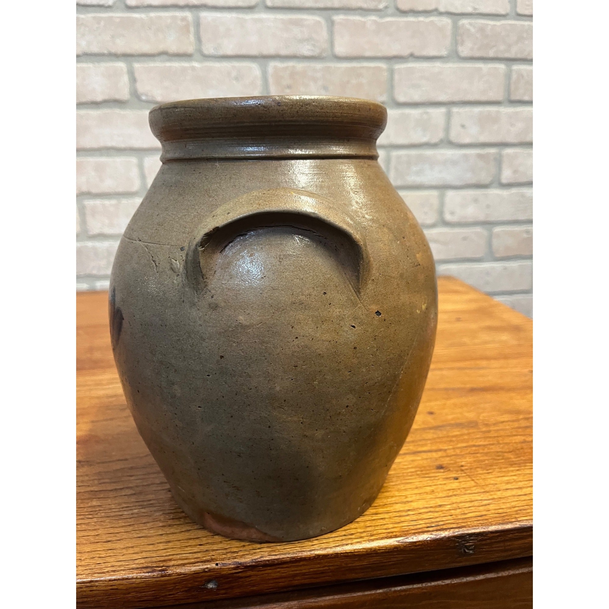 Antique Primitive 19th c. Salt Glaze Stoneware Preserve Jar Pennsylvania Cobalt