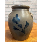 Antique Primitive 19th c. Salt Glaze Stoneware Preserve Jar Pennsylvania Cobalt