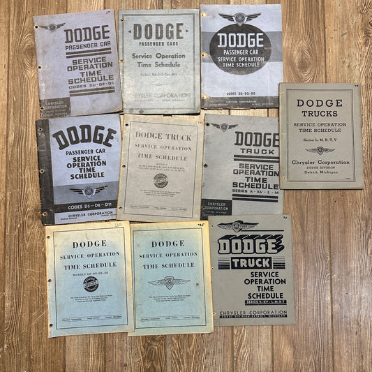 Vintage 1930s Lot (10) Dodge Truck / Passenger Car Service Time Schedule Manuals