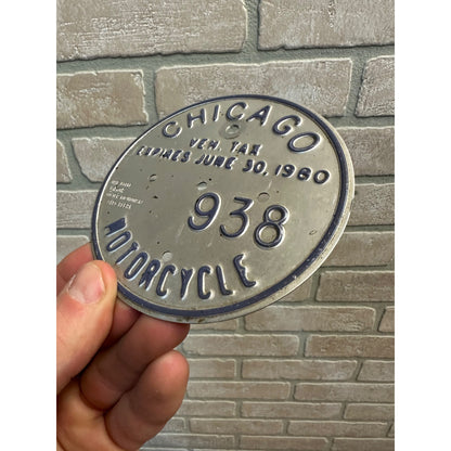 Vintage 1980 Chicago Motorcycle Vehicle Tax Tag Embossed Sign