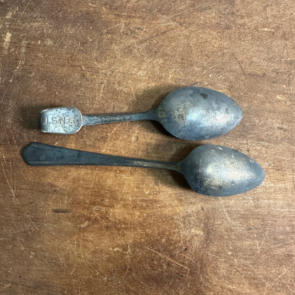 Original WWI / WWII USN Marked United States Navy Silver Plate Spoons Lot (2)