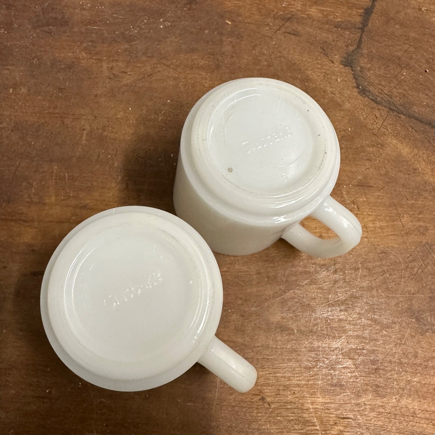 Vintage (2) Glasbake Milk Glass Vegetable Harvest Pattern Stackable Mugs
