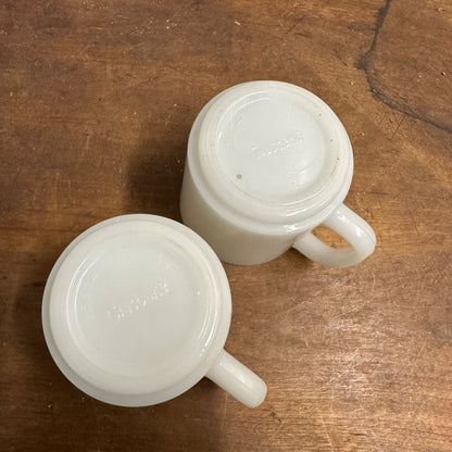 Vintage (2) Glasbake Milk Glass Vegetable Harvest Pattern Stackable Mugs
