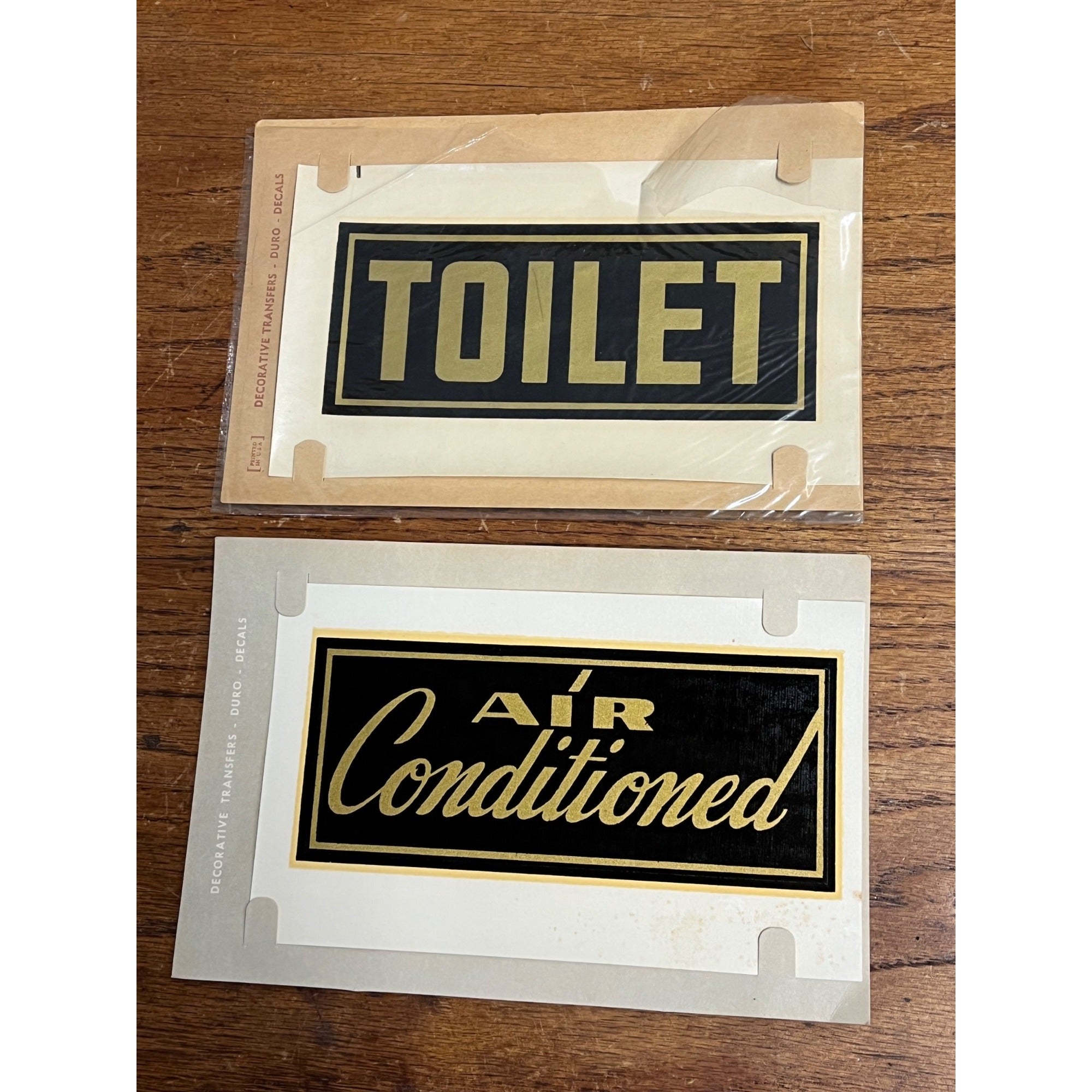 Vintage 1940 Duro Decal Co. Hotel  Art Deco Signs TOILET & AIR CONDITIONED NEW