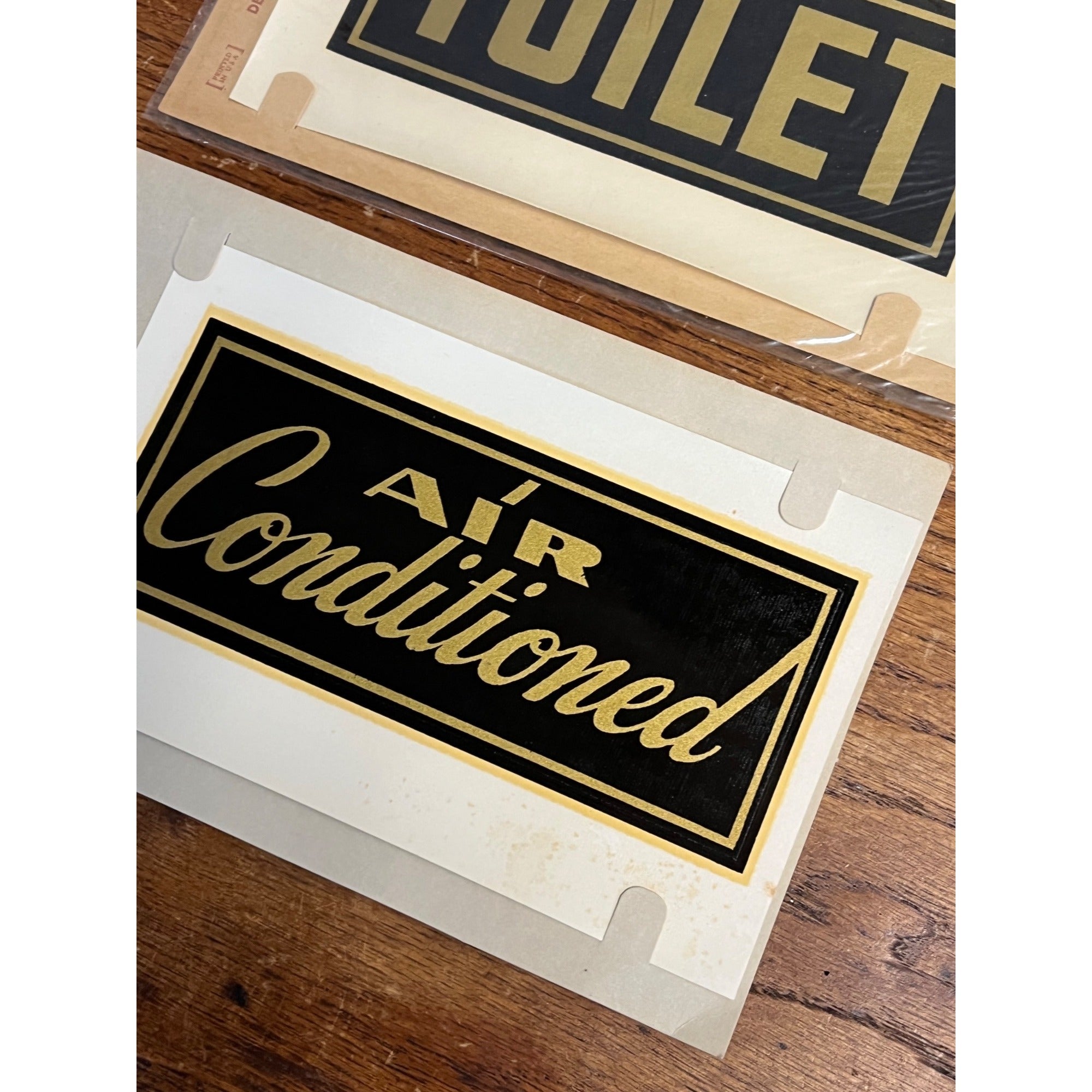 Vintage 1940 Duro Decal Co. Hotel  Art Deco Signs TOILET & AIR CONDITIONED NEW