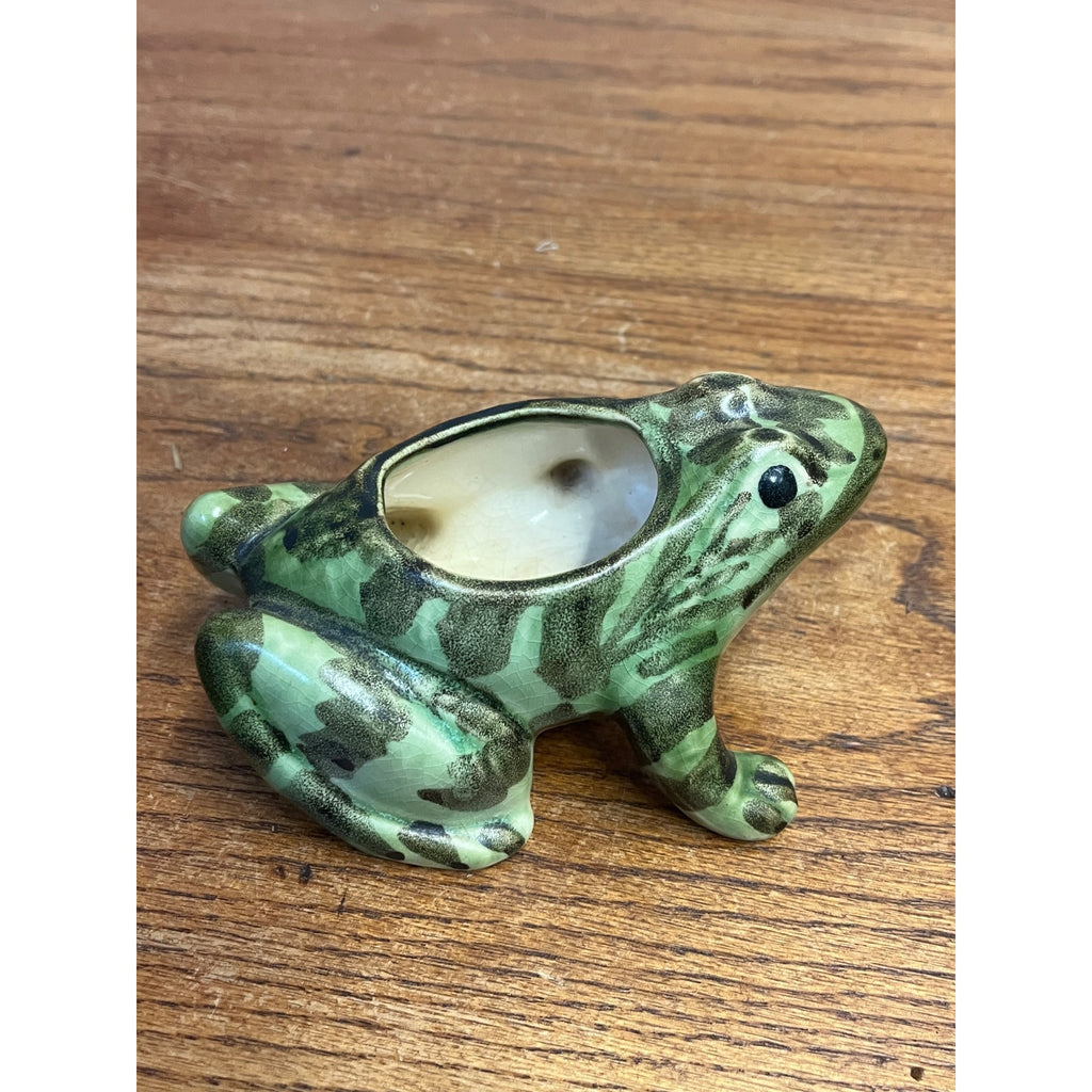 Vintage Brush McCoy Pottery Frog Planter Green and Black Glaze Mid-century MCM