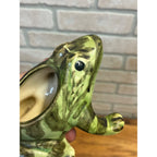 Vintage Brush McCoy Pottery Frog Planter Green and Black Glaze Mid-century MCM