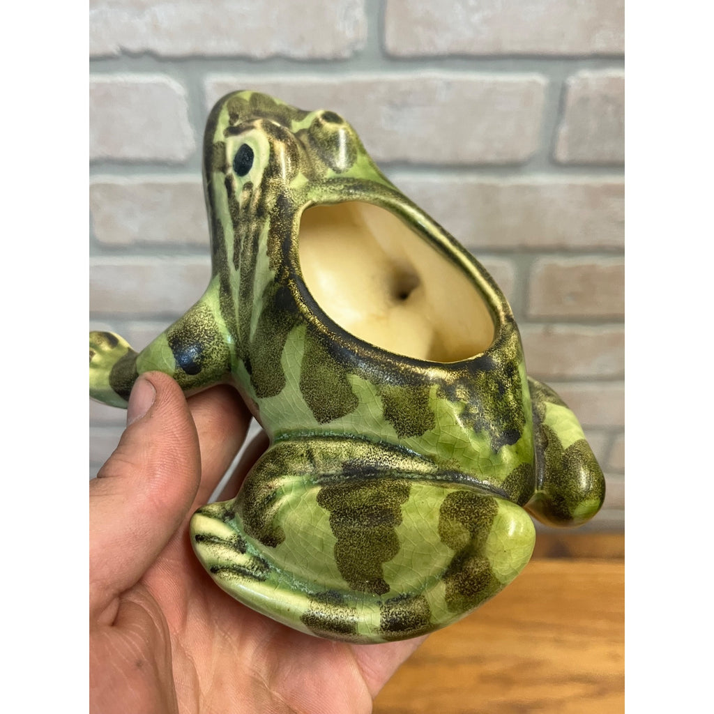 Vintage Brush McCoy Pottery Frog Planter Green and Black Glaze Mid-century MCM