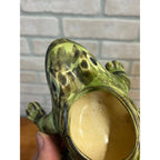 Vintage Brush McCoy Pottery Frog Planter Green and Black Glaze Mid-century MCM