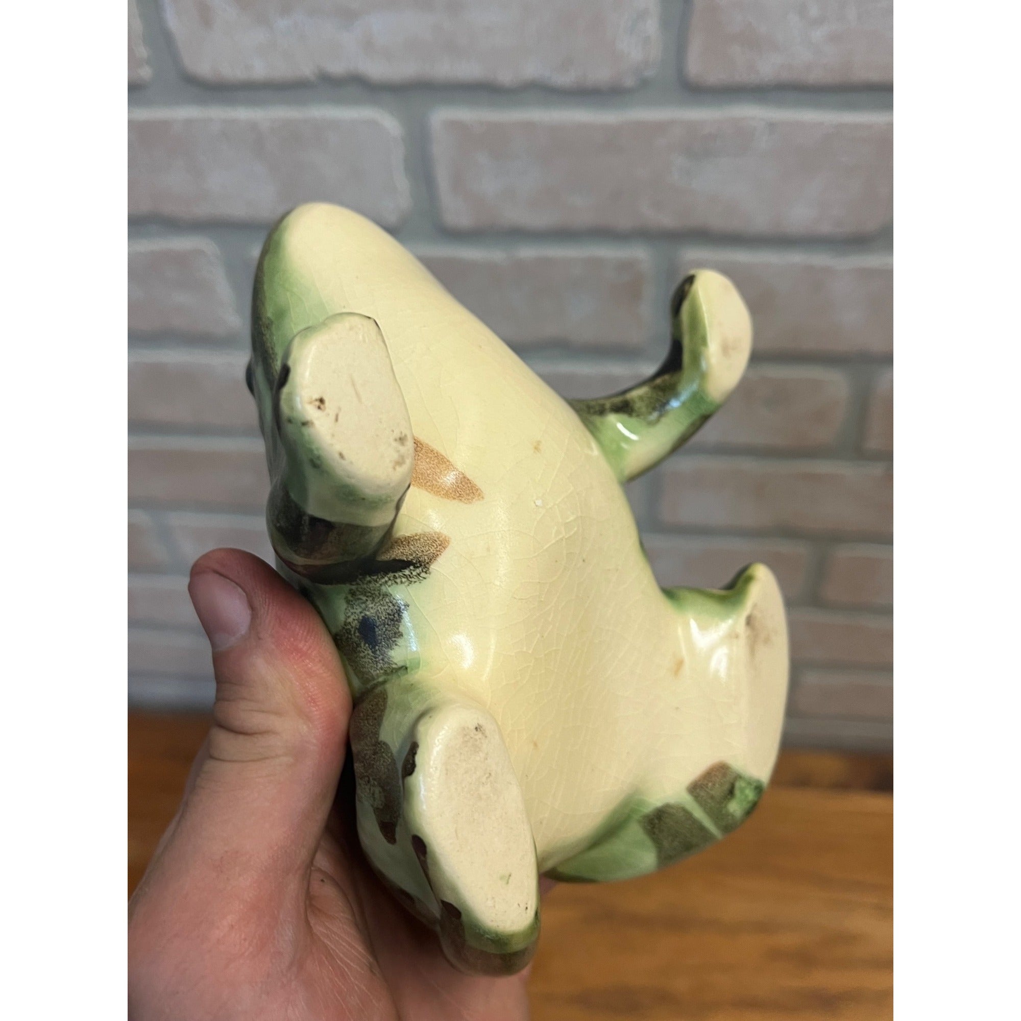 Vintage Brush McCoy Pottery Frog Planter Green and Black Glaze Mid-century MCM