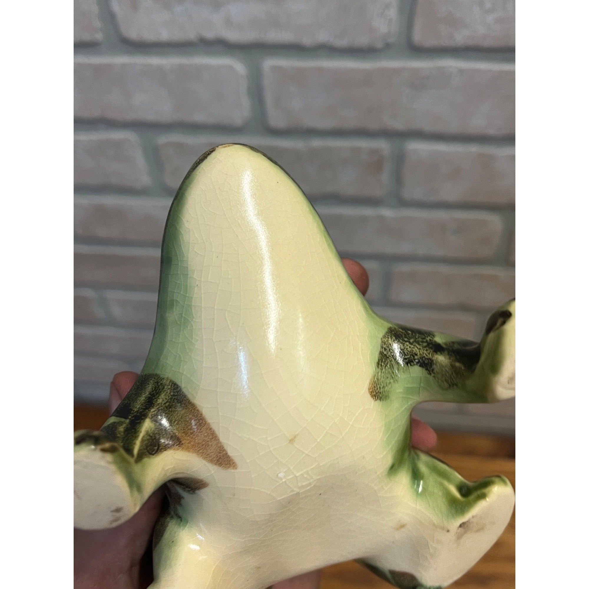 Vintage Brush McCoy Pottery Frog Planter Green and Black Glaze Mid-century MCM