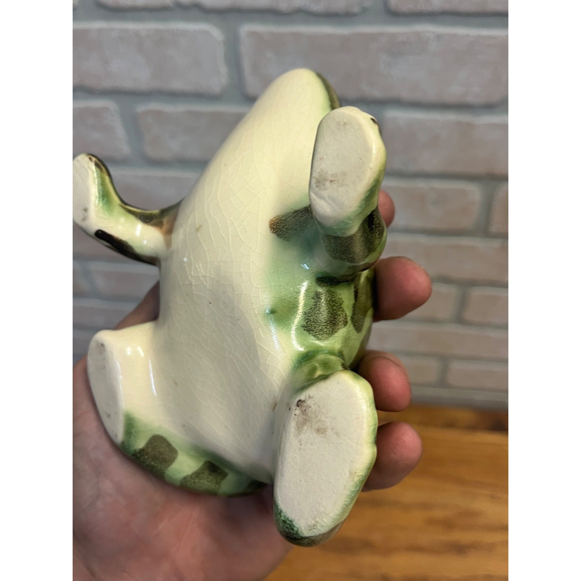 Vintage Brush McCoy Pottery Frog Planter Green and Black Glaze Mid-century MCM