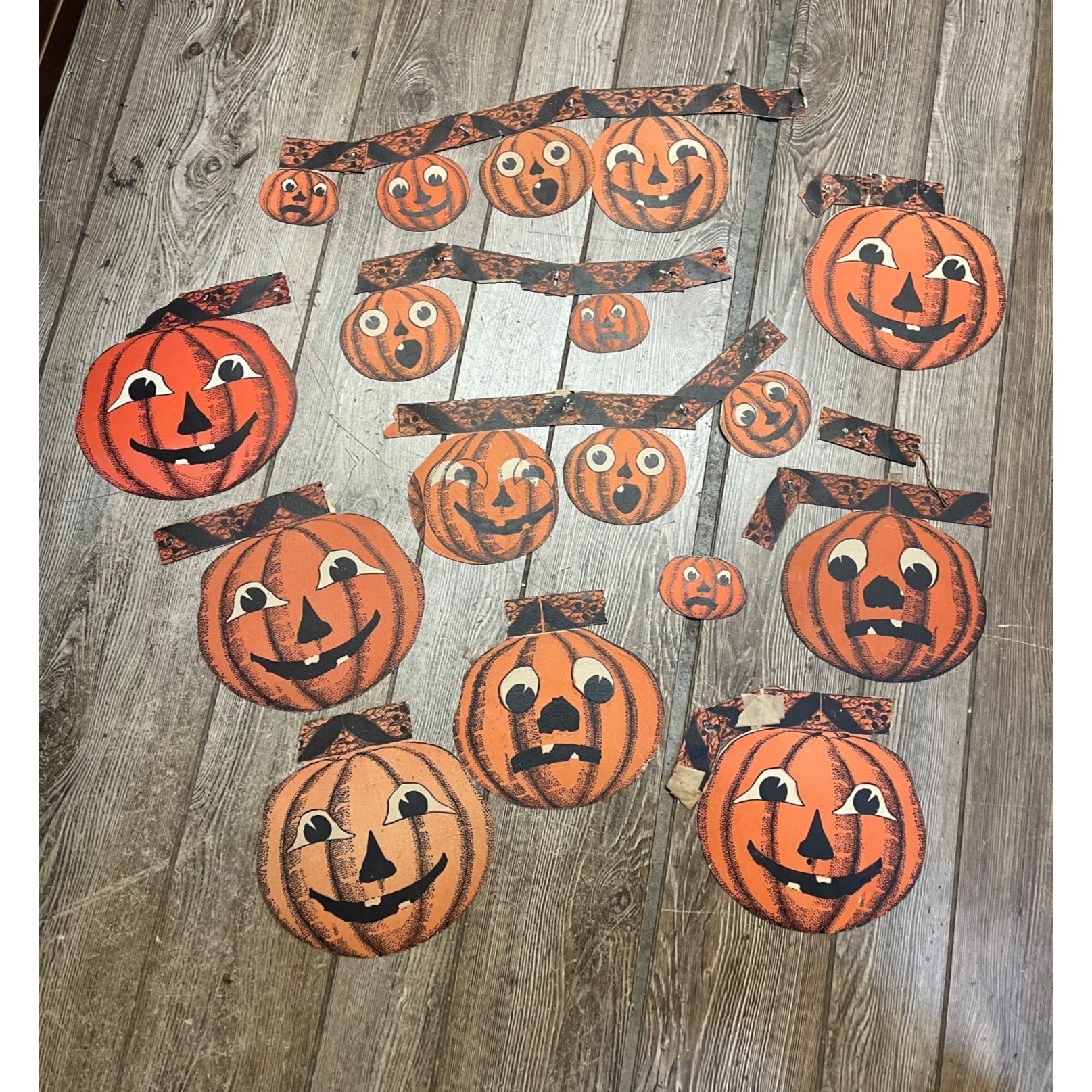 RARE Vintage 1930s Beistle Halloween Jointed Jack o' Lantern JOL Garland - As-Is