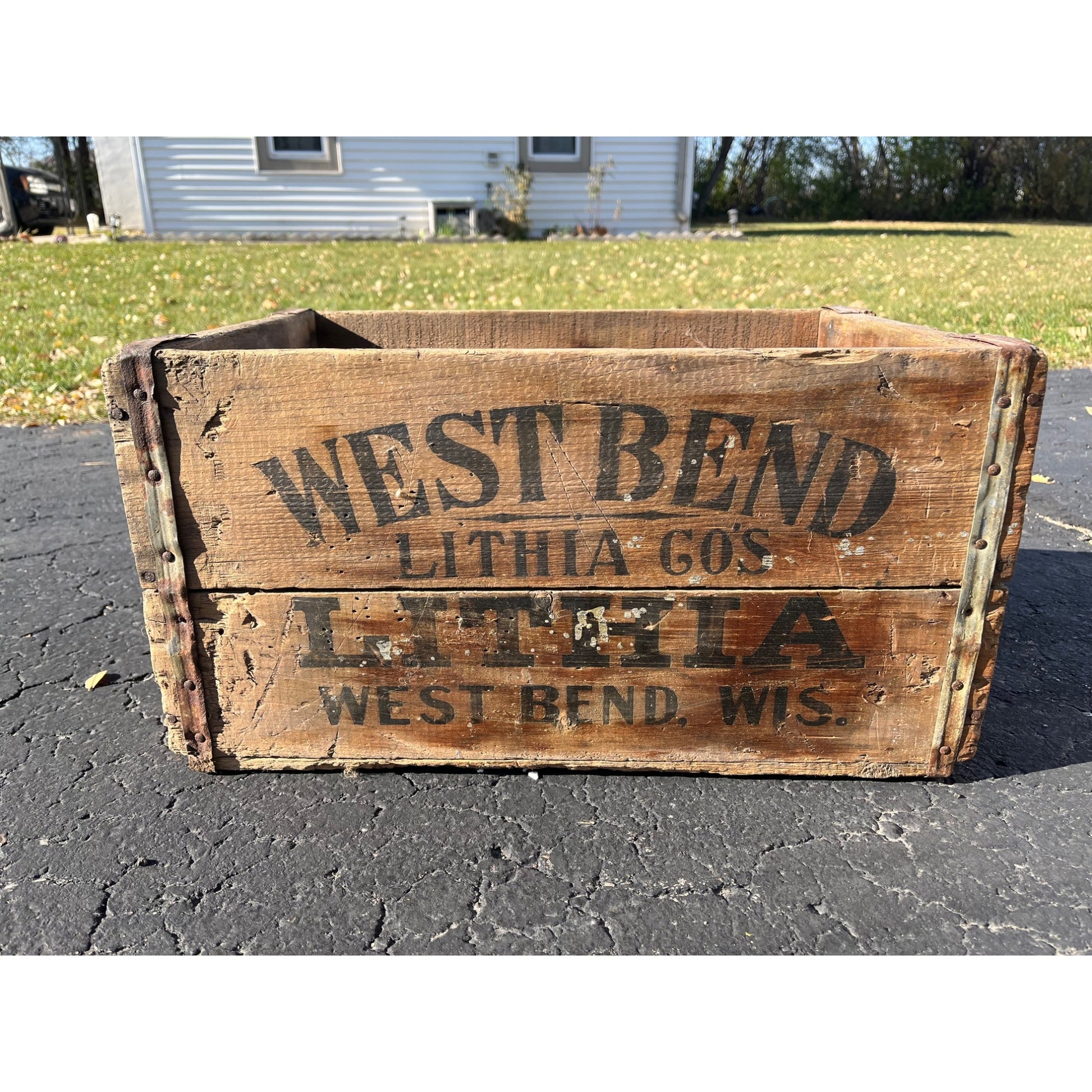 Vintage West Bend Lithia Beer Wooden Crate Case Box Wisconsin Pre-Prohibition